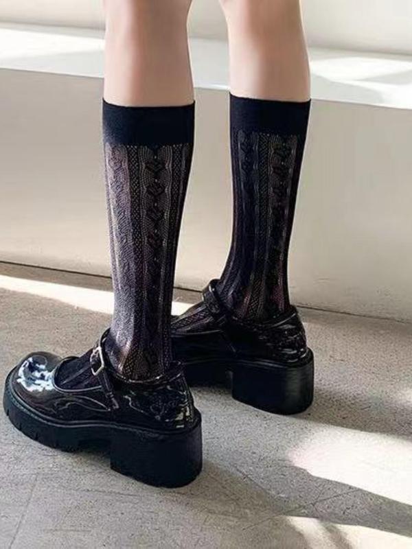 Women's 1 Pair Heart Design Hollow Out Lace Over The Calf Socks, Casual Soft Comfy Breathable Socks, Ladies Socks for Cosplay Lolita Daily Wear 7