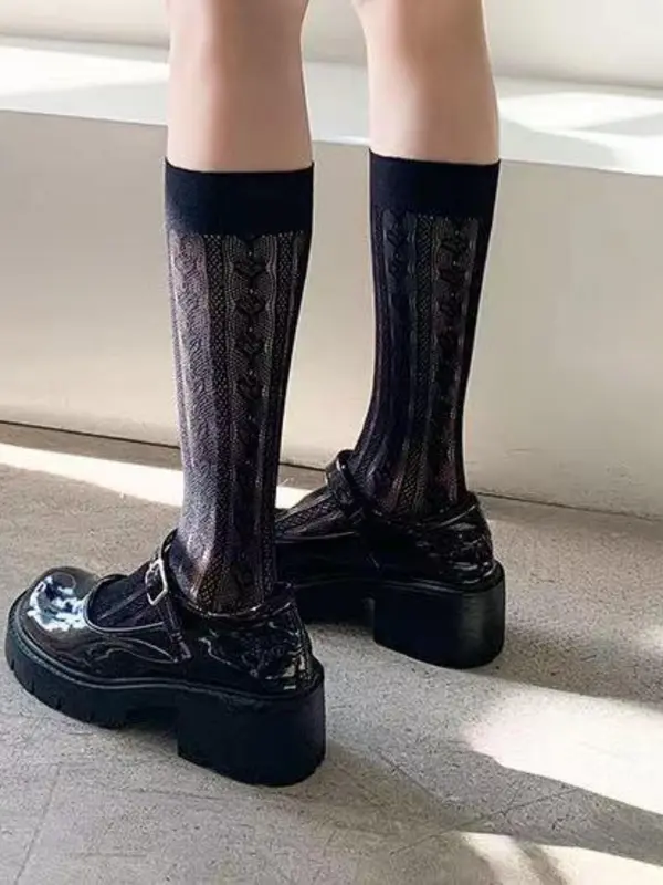 Women's 1 Pair Heart Design Hollow Out Lace Over The Calf Socks, Casual Soft Comfy Breathable Socks, Ladies Socks for Cosplay Lolita Daily Wear 7