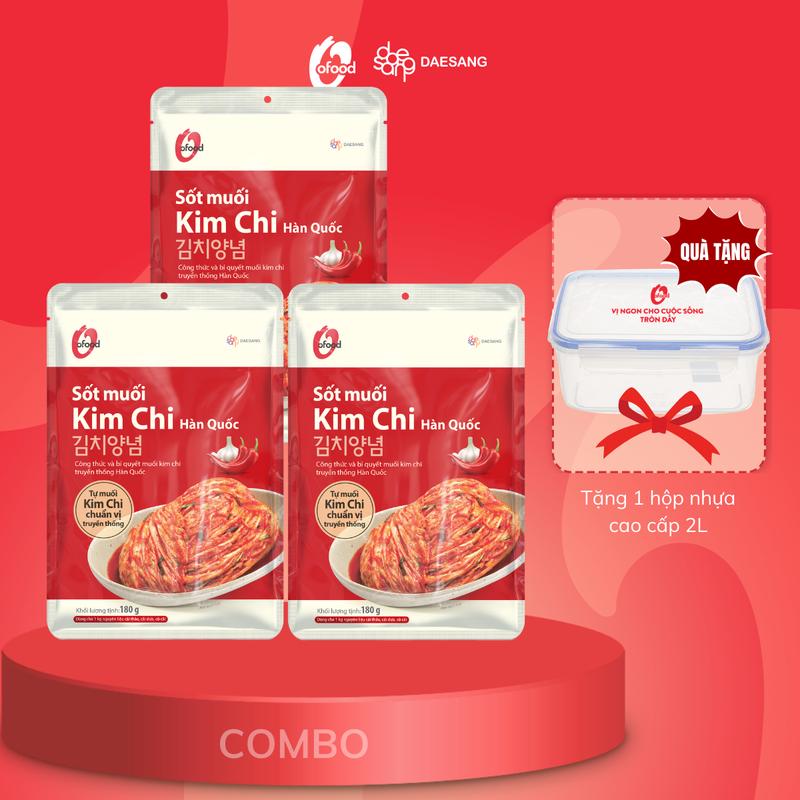 Combo 3 gói sốt muối kim chi O'food 180g gói Tặng 1 hộp nhựa cao cấp 2L