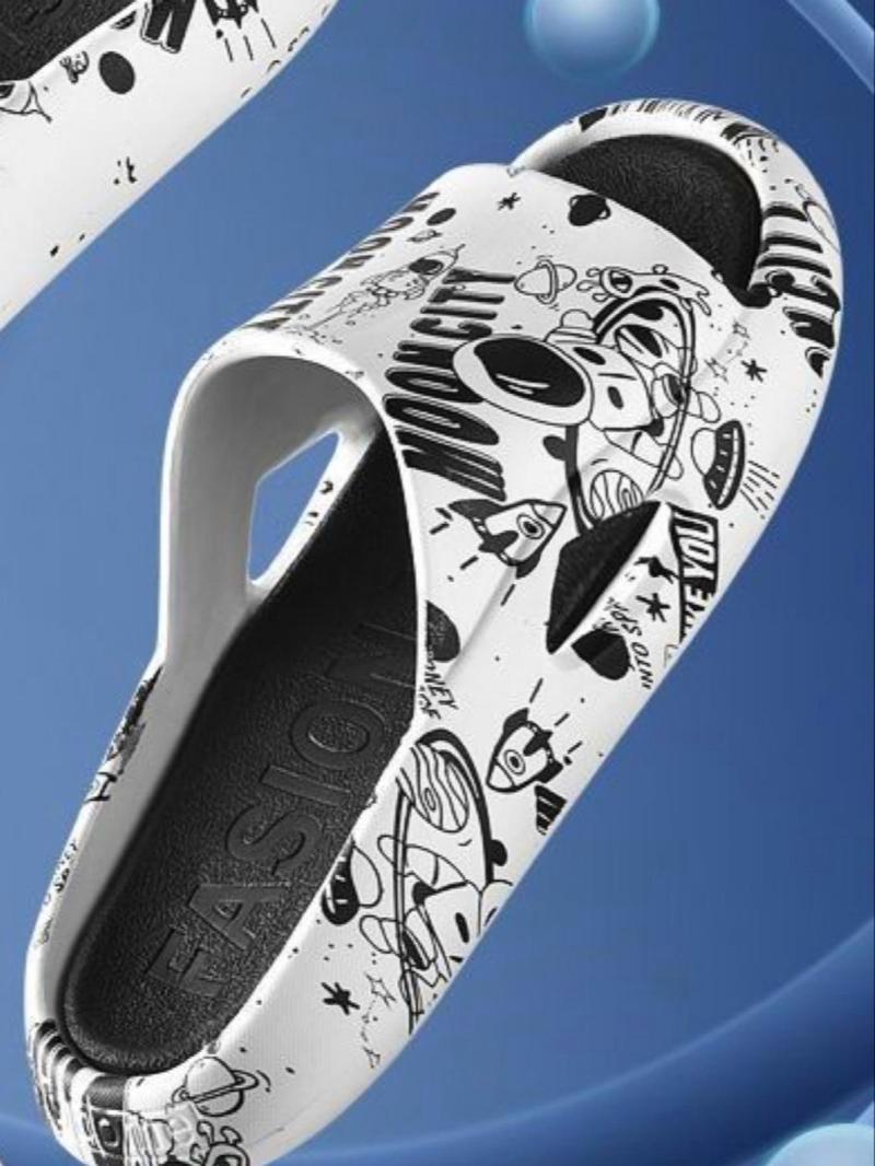 Product Introduction of Men's 1 Pair Cartoon Astronaut Pattern Slides, Casual Soft Comfortable Hollow Out Design Slippers for Indoor & Outdoor Wear, Non-slip Slippers for Daily Wear 8