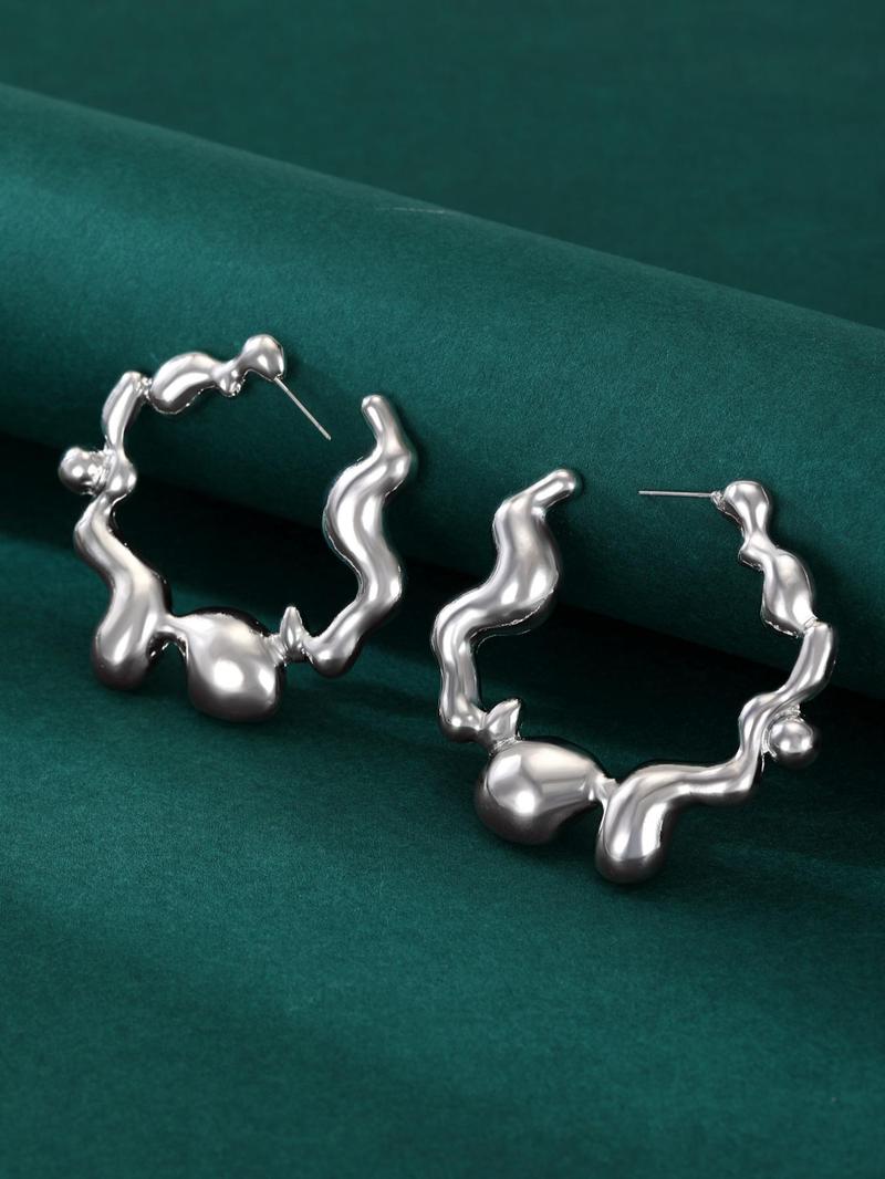 Product Introduction of Fashionable Irregular Shaped Hoop Earrings, 1 Pair Fashion Jewelry for Party, Daily Clothing Decor, Trendy All-match & Exquisite Jewelry for Birthday Gift 3