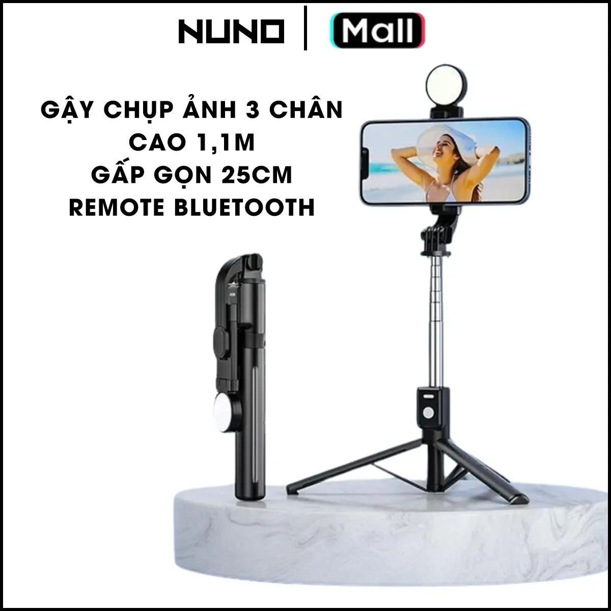 Gậy chụp ảnh selfie 3 chân livestream kéo dài có đèn 1m1, điều khiển từ xa bluetooth, xoay 360 độ, chụp ảnh, quay vlog Phụ Kiện Kem phụ kiện chụp ảnh chân dung