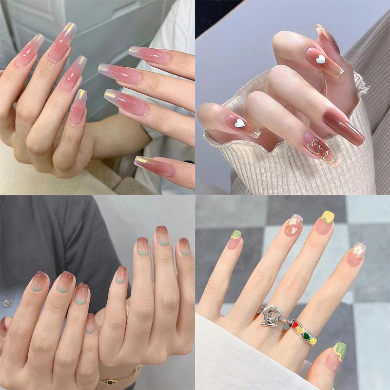 Product Introduction of Summer Autumn Gentle Simple Pure Desire Style Wearable Nail Tips Printed Solid Color French Style Detachable Fake Nails 0