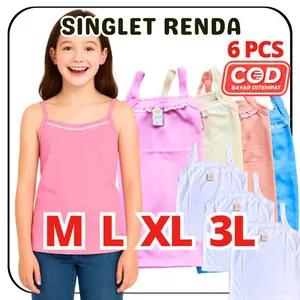 6 PCS Kaos Singlet Renda Wanita Anak Remaja Dewasa Nyaman Melar