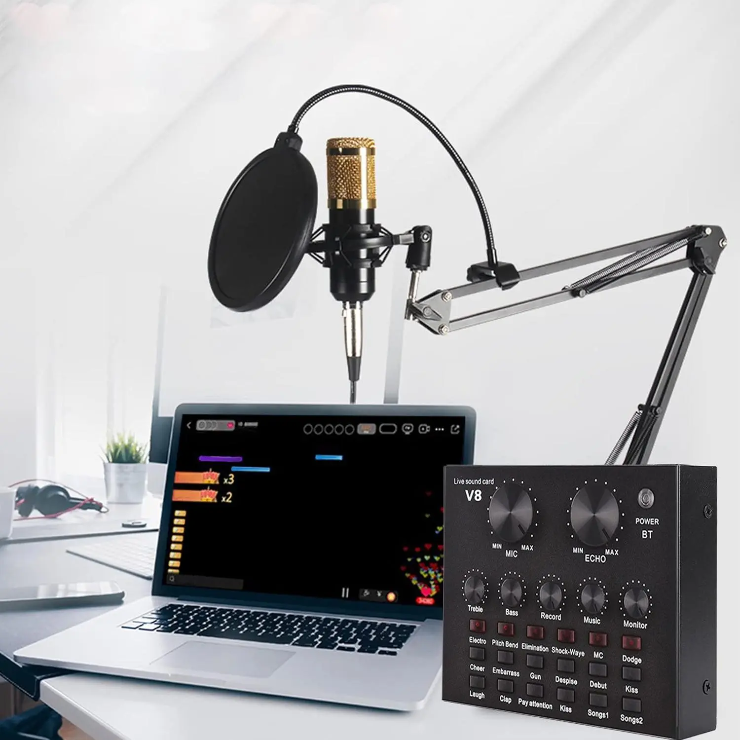 Professional V8 Wireless Live Audio Device, Audio Podcast Equipment, Gaming Audio Mixer, Bluetooth-compatible Streaming Audio Mixer for Live Streaming