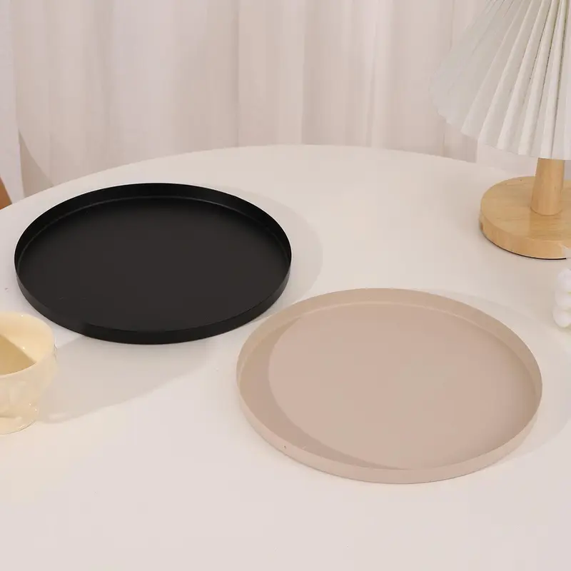 Modern Round Tray, 1 Count Kitchen Display Tray, Iron Jewelry Tray, Solid Color Simple Tray, Home Storage Organization 0