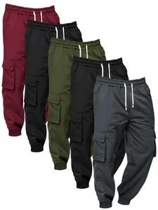 Men's Solid Color Drawstring Waist Cargo Pants, Regular Fit Street Fashion Casual Comfy Breathable Flap Pocket & Slant Pocket Design Jogger Pants for Daily Wear, Men's Bottoms for All Seasons