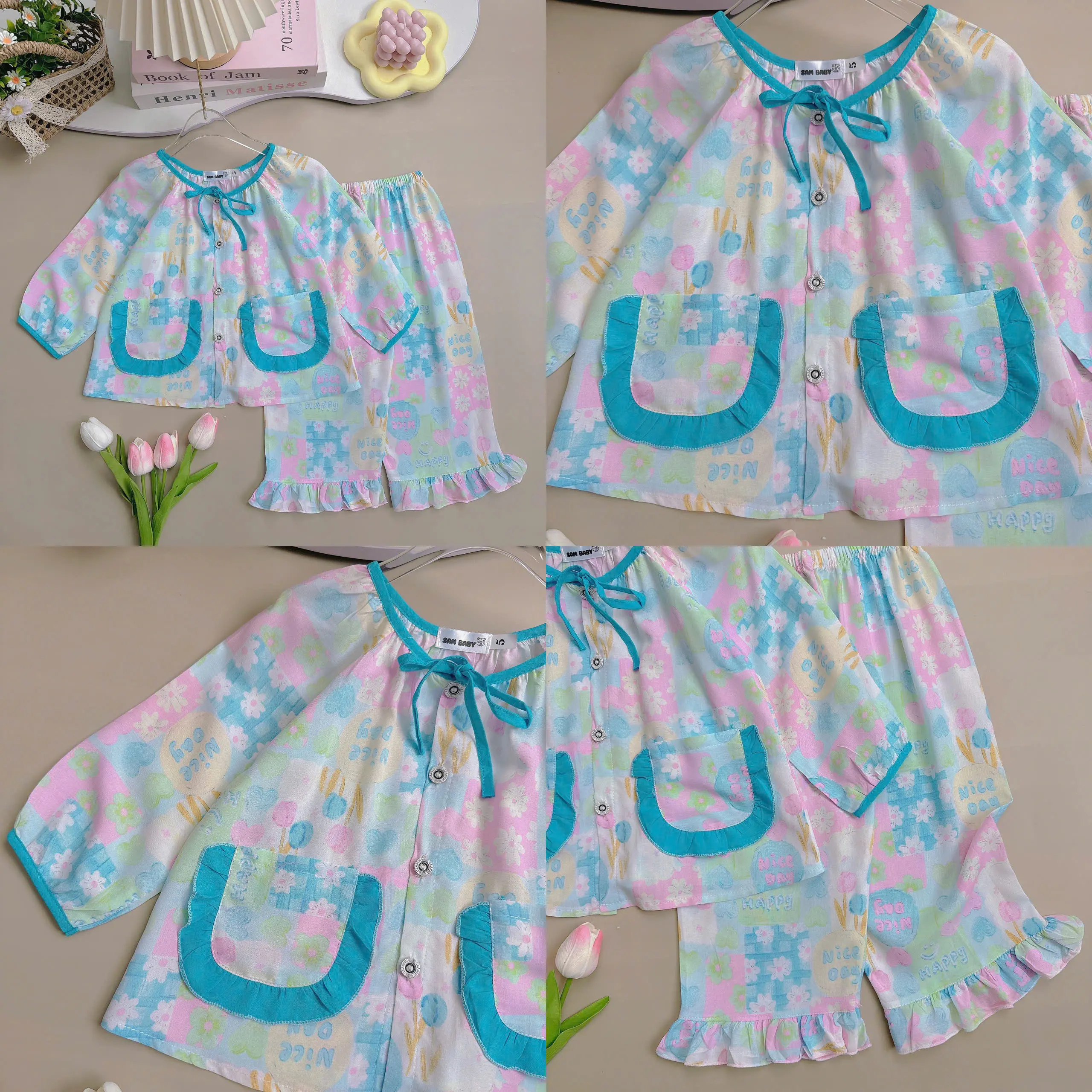 Bộ tole tay dài quần dài tay bồng cho bé từ 9-35kg