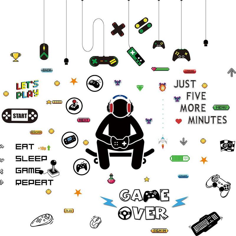 Product Introduction of Game Room Spring Decorative Wall Sticker, 6pcs/set Removable Self-adhesive Game Controller Boy Pattern Wall Decal For Home Decor, Gifts Ornaments for Kids, Home Essentials 6