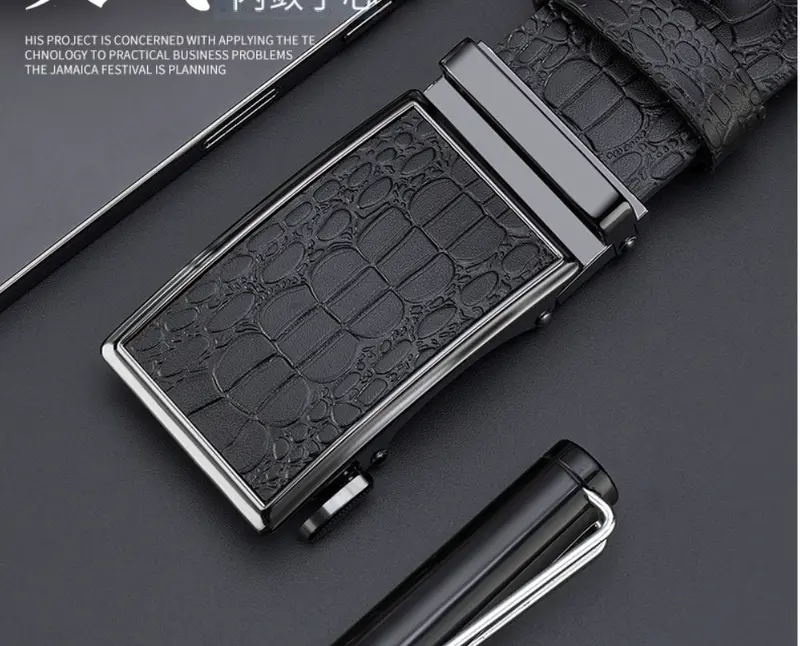 Thắt lưng nam da bò nguyên chất mặt khóa tự động hợp kim cao cấp 3