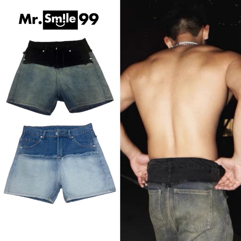  Quần Short Jean Unisex Phối Vải Đắp Form Trên Gối Mr.Smile 99 Shop QN039 Nam Menswear 