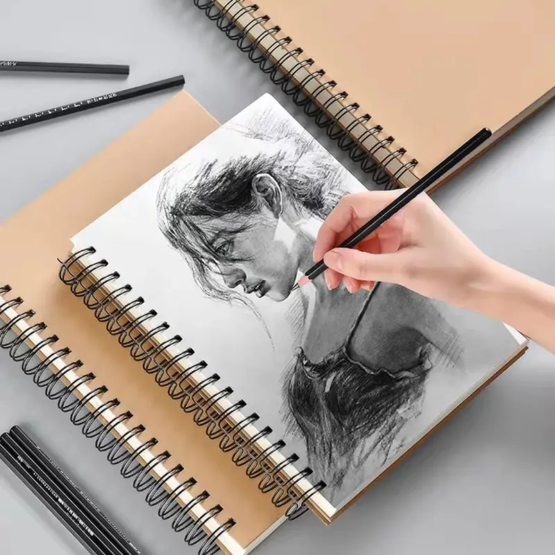 สมุดสเก็ตช์ 16K/8K/A4 ไดอารี่สำหรับวาดรูป ระบายสี กราฟฟิตี ปกอ่อน สมุดสเก็ตช์กระดาษสีดำ แผ่นจดบันทึก โน๊ตบุ๊ค อุปกรณ์การเรียนและสำนักงาน