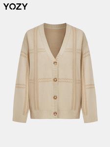 YOZY Women's Plaid Print Button Front Drop Shoulder Cardigan, Casual Long Sleeve V Neck Cardigan Sweater for Fall & Winter, Women's Knit Clothing for Daily Wear