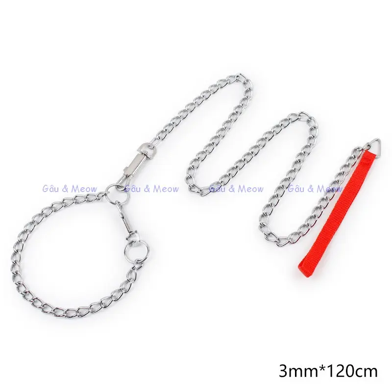 Bộ dây dắt dây xích chó mèo bằng sắt nhiều size dài 1m2 - có vòng cổ 4