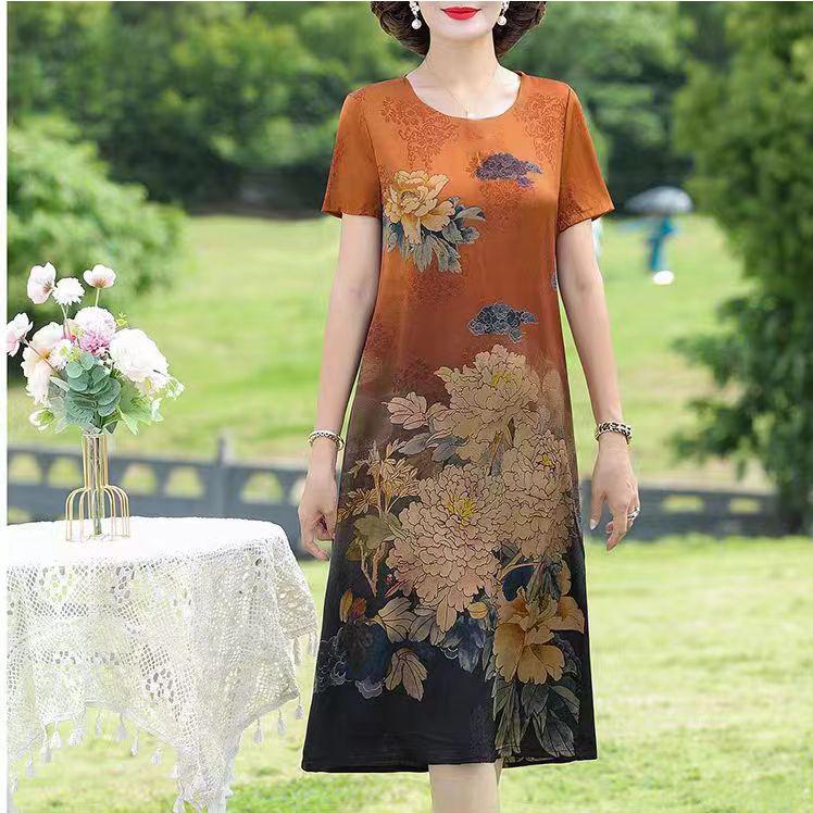Quần Áo Nữ, Ngoại Cỡ, Váy Lụa Lạnh Nặng, 100,00kg, Trung Người Già Và Cao Tuổi, Mẹ Béo Quý Phái, Váy Sườn Xám Giả Lụa Dâu Tằm 3