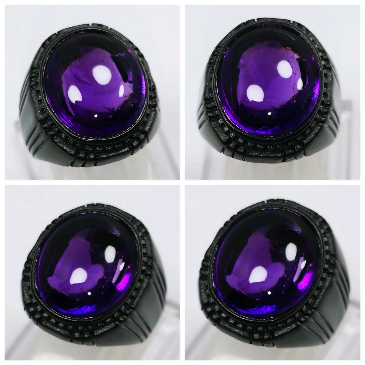 BATU CINCIN KECUBUNG BUNGUR ( PURPPLE AMETYS) RING TITANIUM HITAM PEKAT