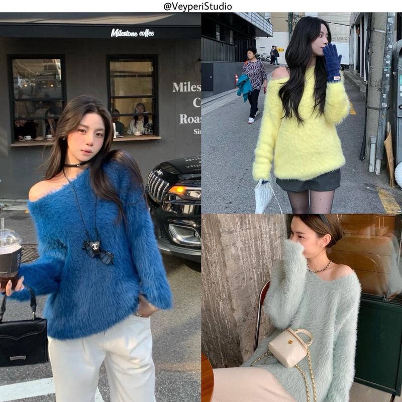 Áo len lông thỏ mềm mịn lệch vai phong cách hàn quốc , hàng chuẩn The Lemon QCCC Women- VeyperiStudio