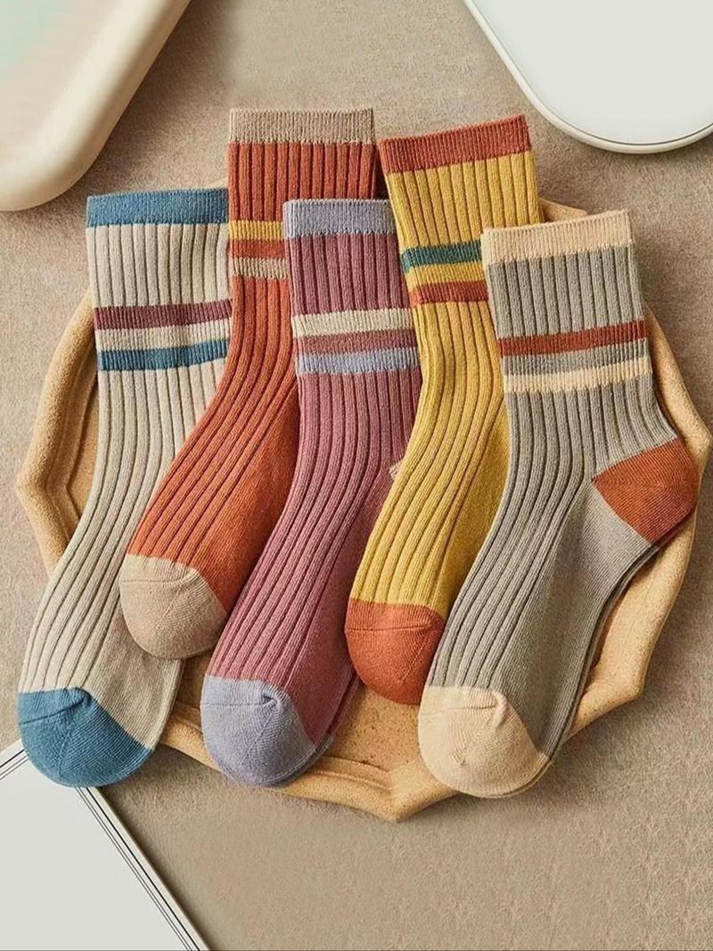 Product Introduction of Women's Striped Print Crew Socks, Casual Comfy Breathable Socks for Daily Wear, Women's Socks for All Seasons 0