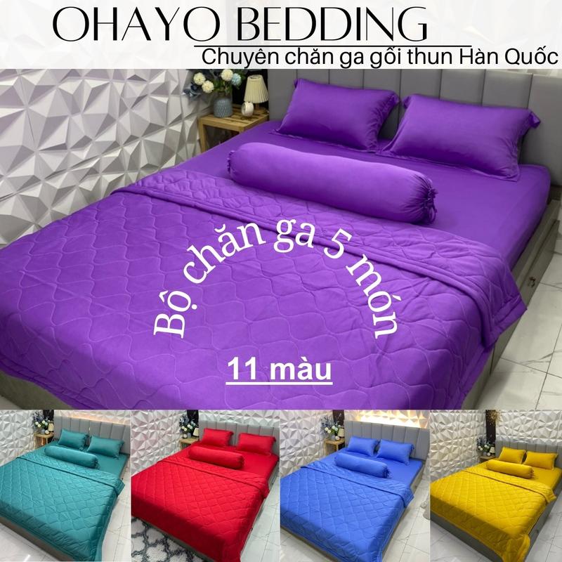 [OHAYO] Bộ CHĂN GA GỐI thun lạnh 11 màu (01 chăn hè , 1 ga bo thun, 2 vỏ gối nằm, 1 vỏ gối ôm)