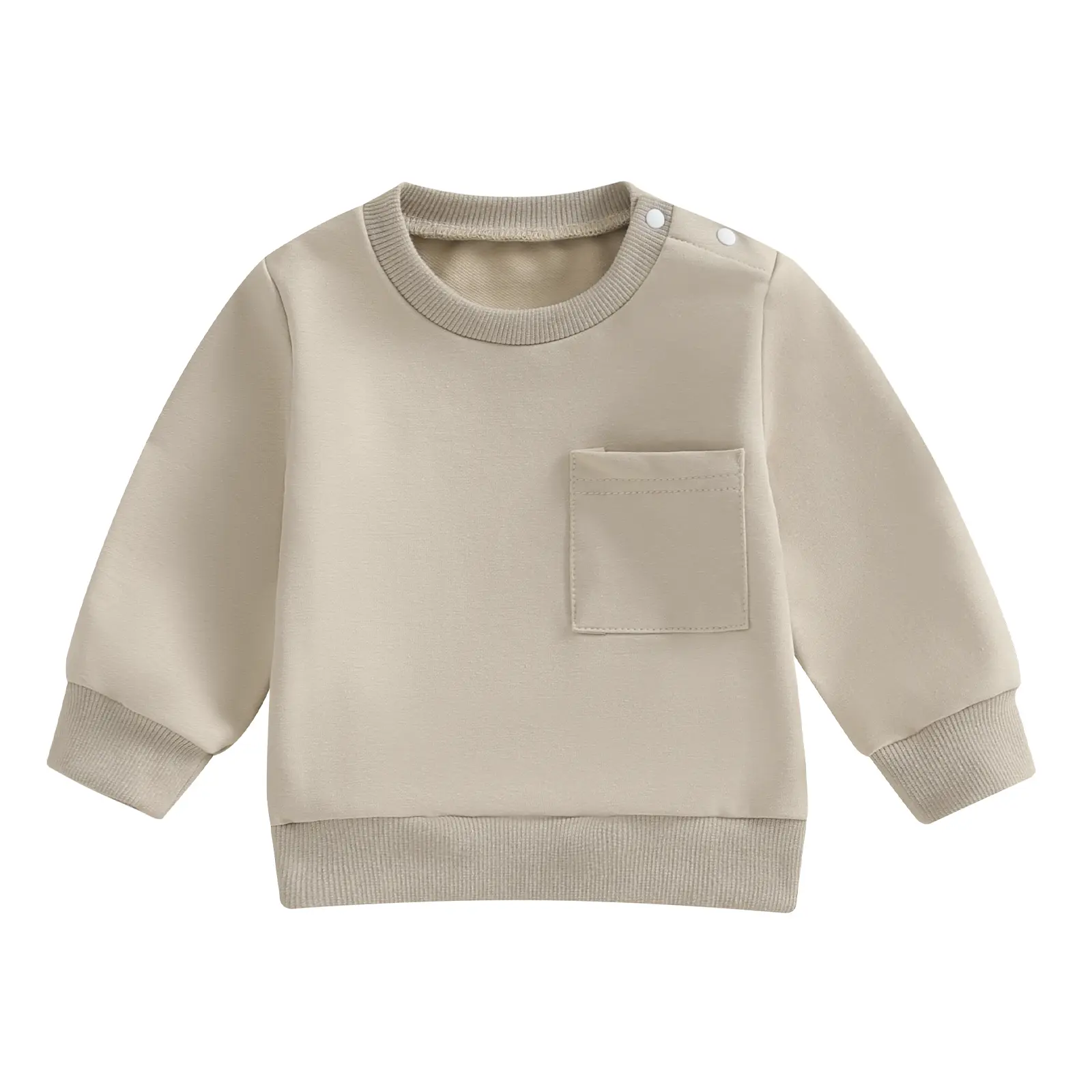 Toddler Boy Girl Fall Sweatshirt Solid Color Long Sleeve Round Neck Button Pullover Loose Tops