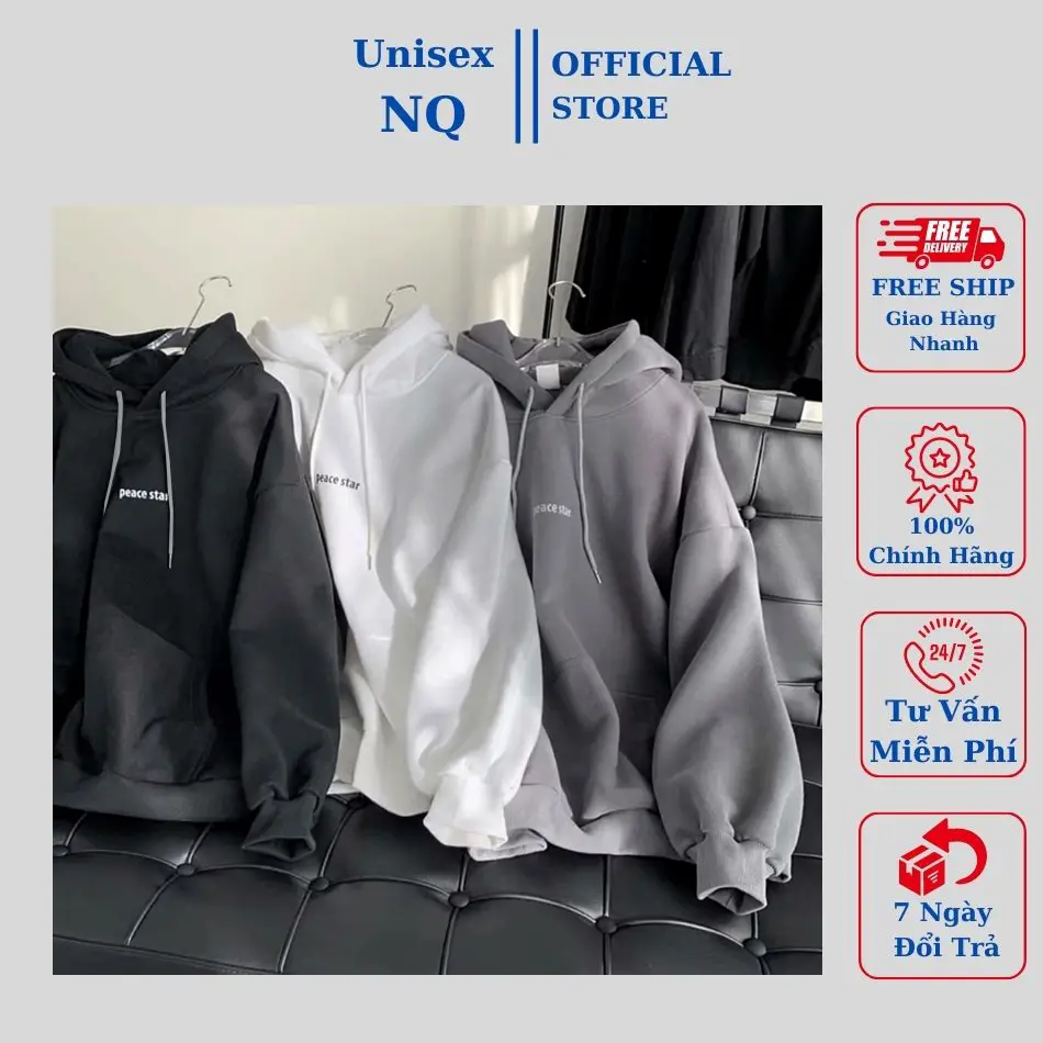 Áo Khoác Hoodie Nỉ In Chữ PASECE STAR Form Rộng Unisex cả nam và nữ mặc đều đẹp , Áo hoodie nỉ bông chất đẹp giá xưởng đẹp Xám thanh lịch to & cao