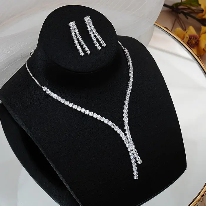 Set Aksessoris Hiasan Wanita Kalung Anting Tusuk Zircon Pengantin 2 1