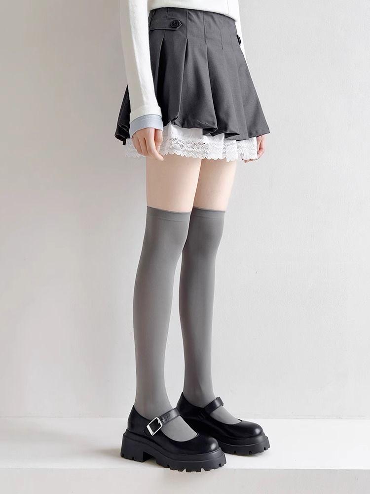 Product Introduction of Brazil Jersey [3475 People Collected] Gray Calf Socks for Women Summer Thin Japanese JK Socks Velvet Stockings Long Tube Half Socks Summer Over-the-Knee Socks 18