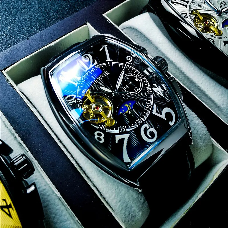 Tonneau Tourbillon Automatic Mechanical Watch Men's Waterproof Luminous Multi-Function Watch Men's Fashion Watch