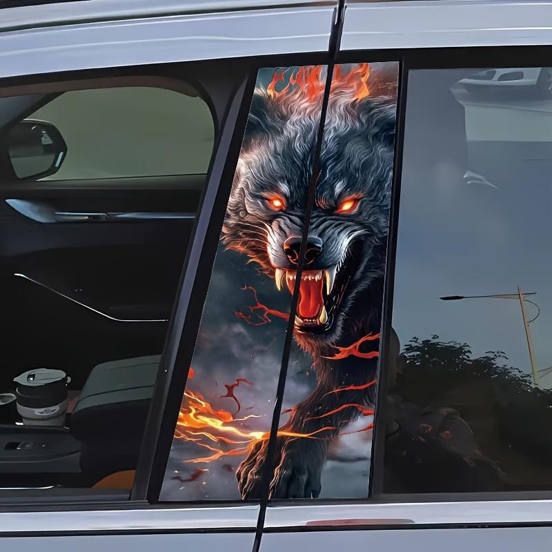 Product Introduction of Angry Flame Wolf Pattern Car Sticker, Vinyl Self-adhesive Car B-pillar Protective Film, Cartoon Animal Theme Car Decoration Stickers 5