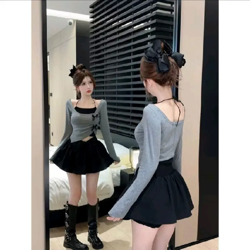 sét áo trễ vai tay dài cổ yếm phối nơ 6