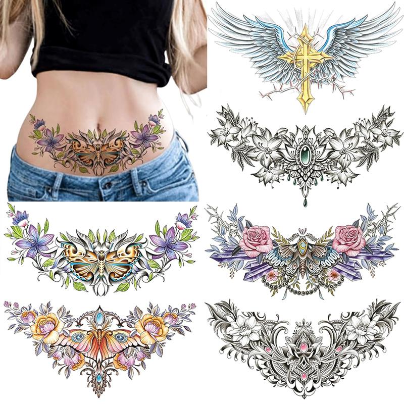  Hình xăm tạm thời không thấm nước kích thước lớn dành cho phụ nữ có thể được sử dụng trên Ngực Bụng Eo và lưng với hoa thực tế hình xăm dán cũng có thể được sử dụng làm hình xăm che sẹo cơ thể hình dán hình xăm 
