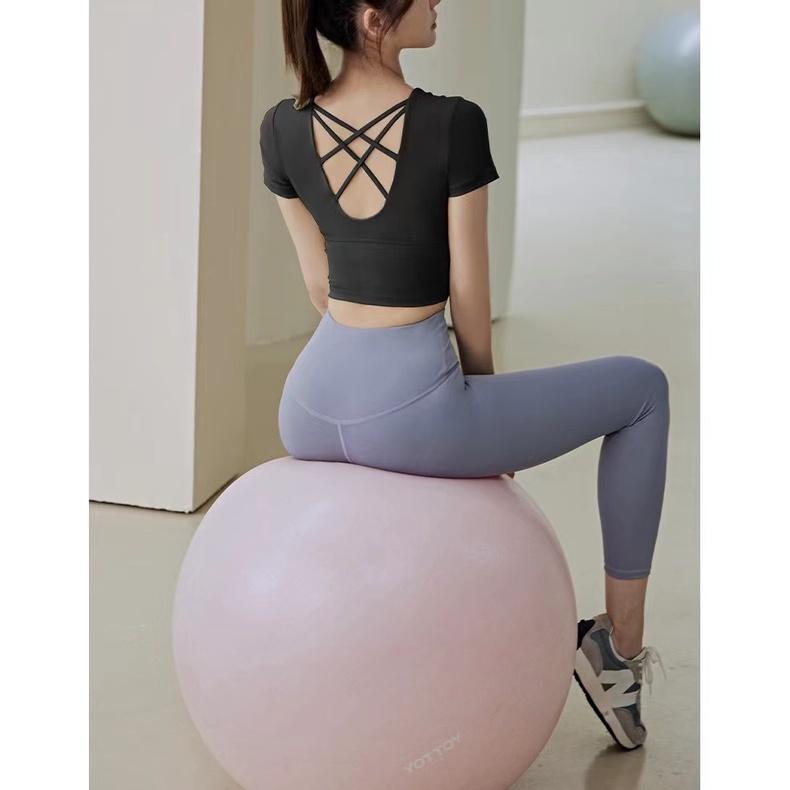 Maglietta sportiva da yoga semplice ad asciugatura rapida, ad alta resistenza, a maniche corte, con supporto, da corsa_voghion.com