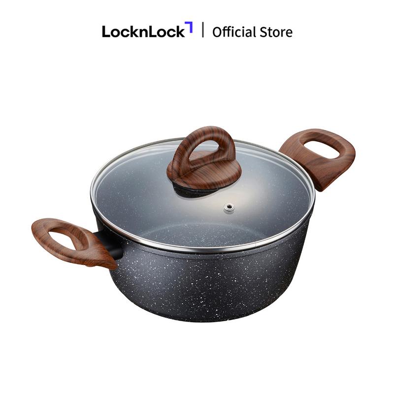 Nồi nhôm chống dính BAUM Marble 20cm,2 tay cầm, nắp thủy tinh - LocknLock LBU1202