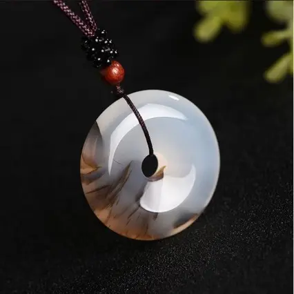 Ice Type Ocean Chalcedony Grass Flower Peace Buckle Pendant Grass Flower Agate Jade Stone Ornament