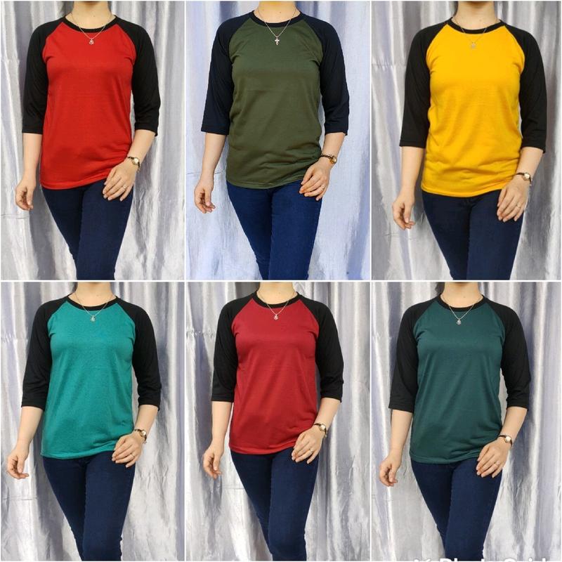 kaos polos reglan pria wanita (unisex) lengan 3/4 uk M L XL XXL Nyaman Tebal Oblong Santai Baju Dewasa Seragam Katun Atasan 5