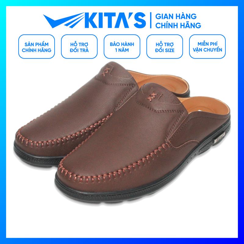  Giày Sục Nam KITAS - Da Bò Thật - Đế Cao Su - May Đế - Bảo Hành 1 Năm - 089-A19 
