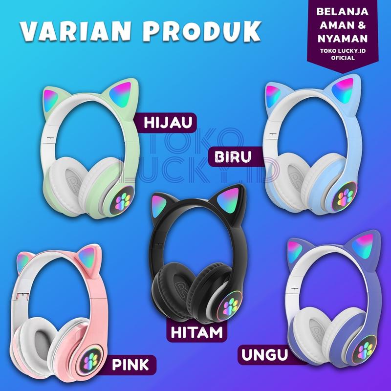 Headphone Wireless Bluetooth Headset Cat Ear Telinga Kucing Gaming LED Stereo Bass Earphones 5