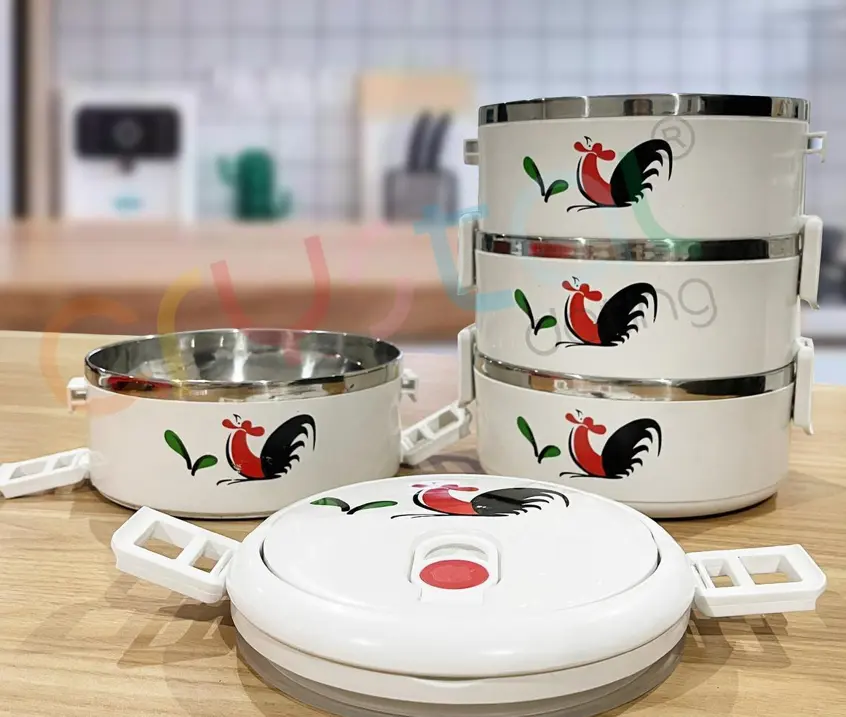 Rantang Makan 4 Susun Stainless Motif Ayam Jago | Lunch Box Set Stainless Motif Ayam Jago | CD05-4AM Plastik Simple