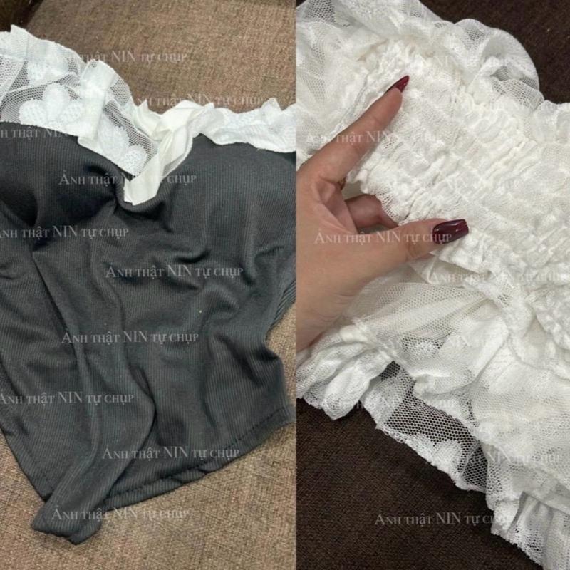 Set Nữ áo quây nơ ren và chân váy tầng ren sang chảnh, set sang chảnh đi tiệc, set sang chảnh đi đâm cưới, set áo và chân váy tầng (có kèm ảnh thật shop tự chụp) Nữ Kem Top Women Nhung 7