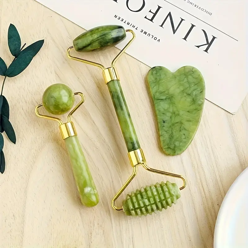 3-piece Jade Roller and Gua Sha Set, with Shaped Comb - Unscented, Manual Facial Beauty Tool for Face, Eyes, Neck, and Forehead - Ideal Gift for Mother's Day, Women, and Skincare Lovers