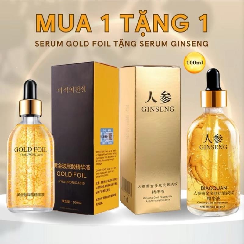 Huyết Thanh Da Mặt GOLD FOLD, Chính Hãng, 100ML, Tinh Chất Vàng 24K, Mua 1 Tặng 2, Tinh Chất Ginseng Serum 100ML, Giúp Dưỡng Ẩm Da, Collagen Trà, Dành Cho Phụ Nữ