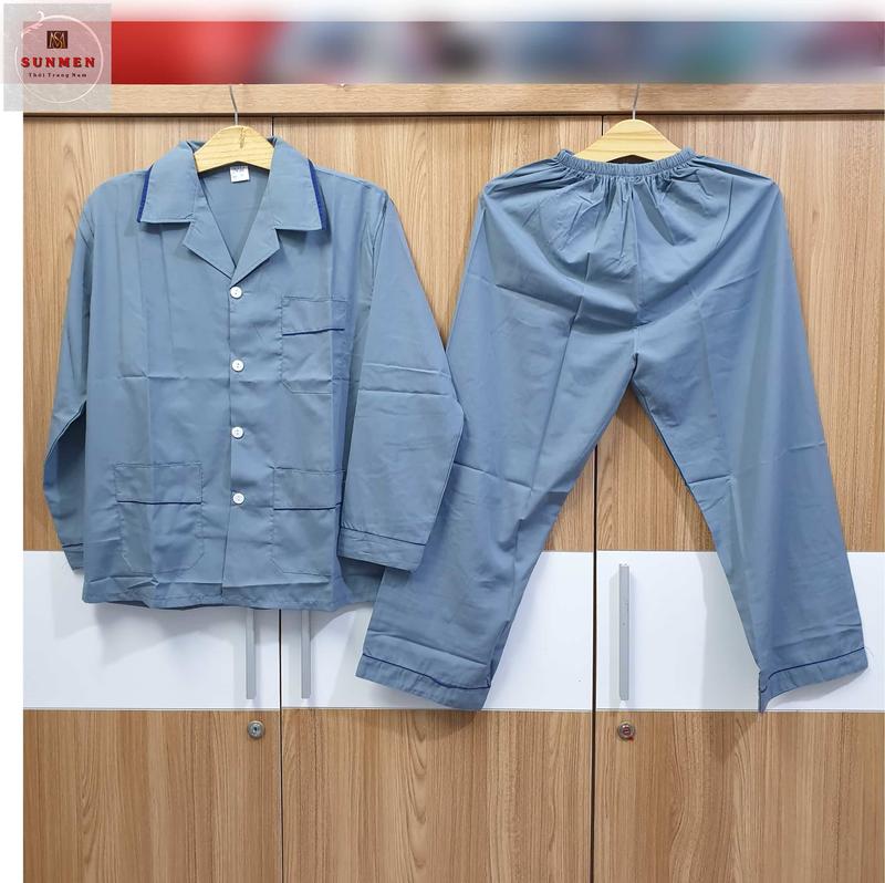 HCM Đồ bộ pijama nam trung niên cao cấp mặc nhà chất vải kate thoáng mát ông già họa tiết màu trơn Menswear Áo Ong