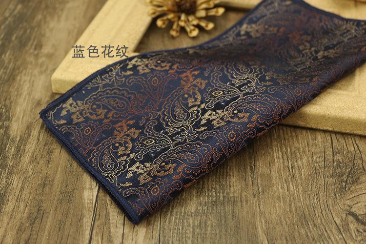 Product Introduction of 23cm Classic Retro Light Gold Champagne Coffee Pocket Square Cashew Pattern Jacquard Handkerchief Accessories for Men Business Gift Suit Banquet Wedding 17