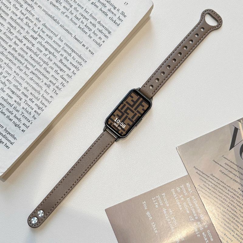 Soft Leather Strap for Huawei Band 10 9 8 Strap Sport Replacement Watchbands Metal Double Nail Buckle Brecelet Wanita Band Wristband Tali Jam Tangan Smartwatch for Huawei Band 10 9 8 NFC