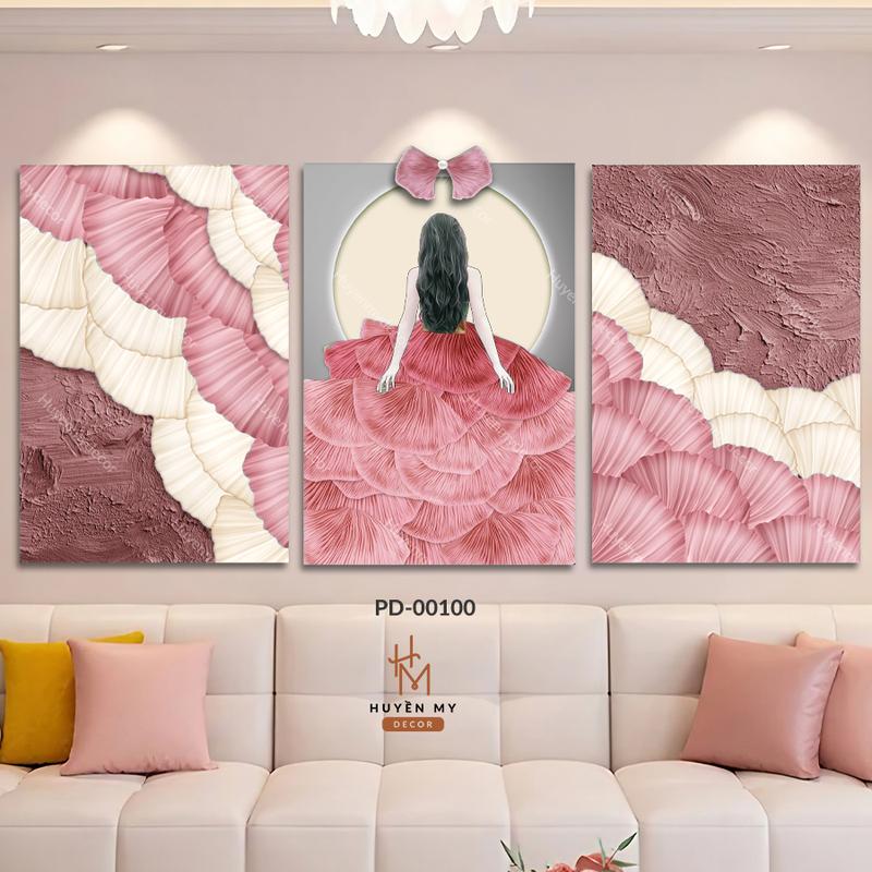 Set 3 Tranh Phù Điêu Dán Tường Cô Gái Nghệ Thuật, Decor Hiện Đại, Trang Trí Phòng Ngủ, Spa, Tiệm Nails, Shop Thời Trang
