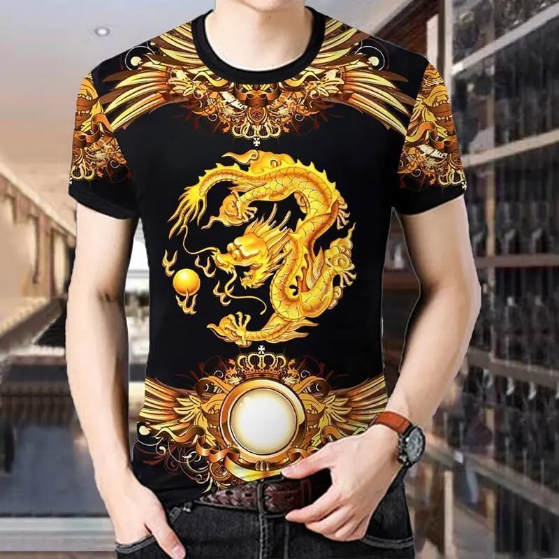 3D Dragon Tiger Short Sleeve T-Shirt for Men Youth Fashion Casual Half Sleeve Summer Crew Neck Printed Top Men's T-Shirt