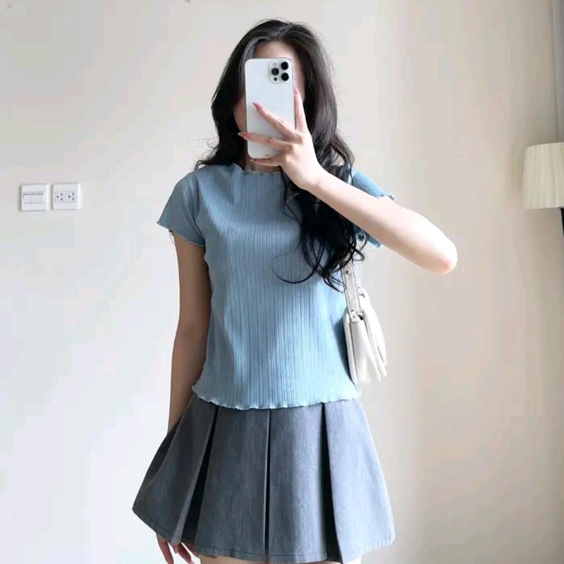 (A-15] Áo thun nữ ( 40kg đến 80kg) cổ bèo cộc tay chất gân thái mềm mại thoáng mát Women Top Cotton