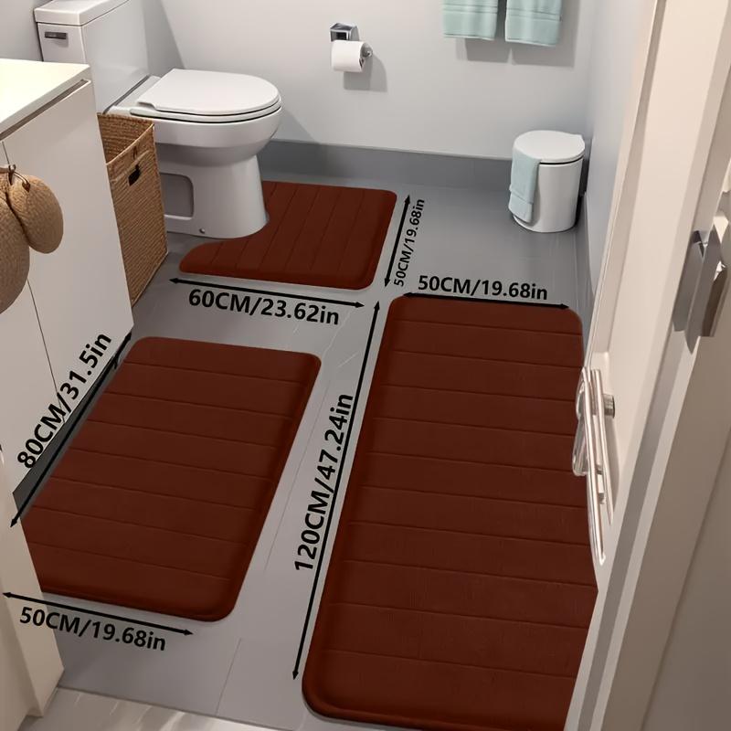 3pcs Luxury Ultra-Soft Non-Slip Bath Mats Set - Quick-Dry Knitted Fabric, Colorful Geometric Design, Durable PVC Backing, Machine Washable, Indoor Entrance Mats for Bathroom and Kitchen, Bathroom Floor Mat | Geometric Pattern Mats | Quick Dry Mats, Bathro 7