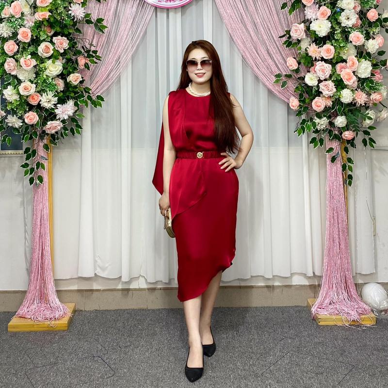 Đầm suông Nữ 300082 kiểu vạt chéo Miss Hiền  kèm dây xích beo, sát nách sang trọng tự tin khoe dáng!  Women vaytet 7