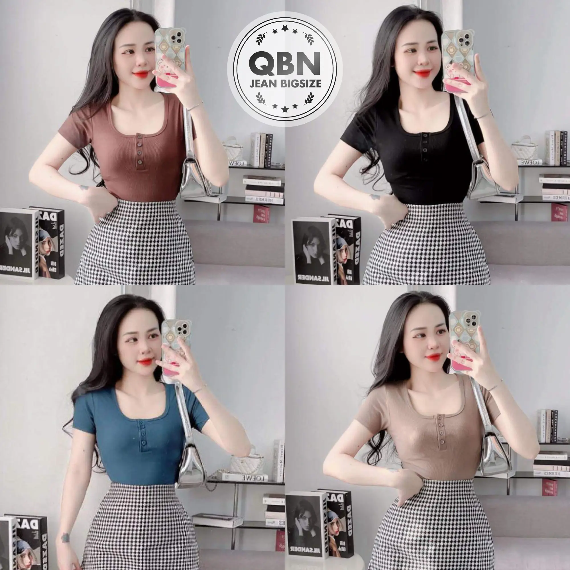 Áo Thun Nữ Tay Ngắn Cổ Vuông Cài Nút Thanh Lịch - Bigsize 40 -90kg  - MS201 Women Top